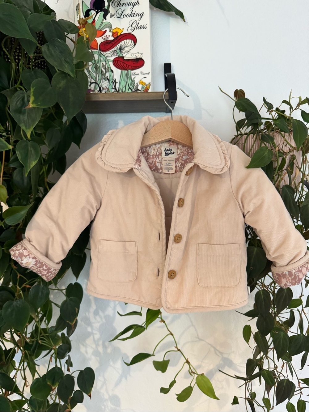 OshKosh B'gosh Cream Corduroy Puffer Jacket with Floral Lining 12M